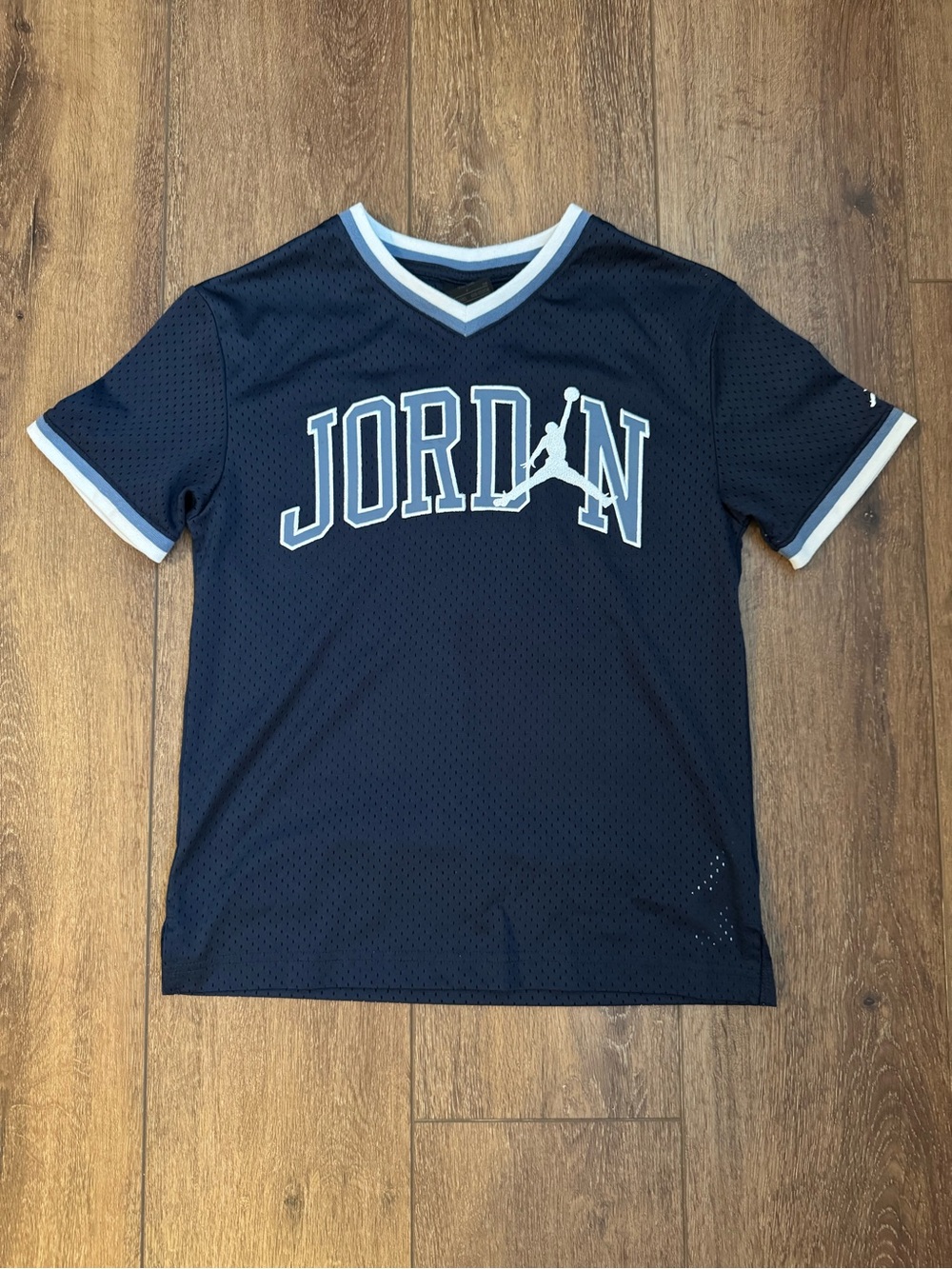 Jordan kid’s Navy Blue Mesh Short-Sleeve Jersey with White Trim